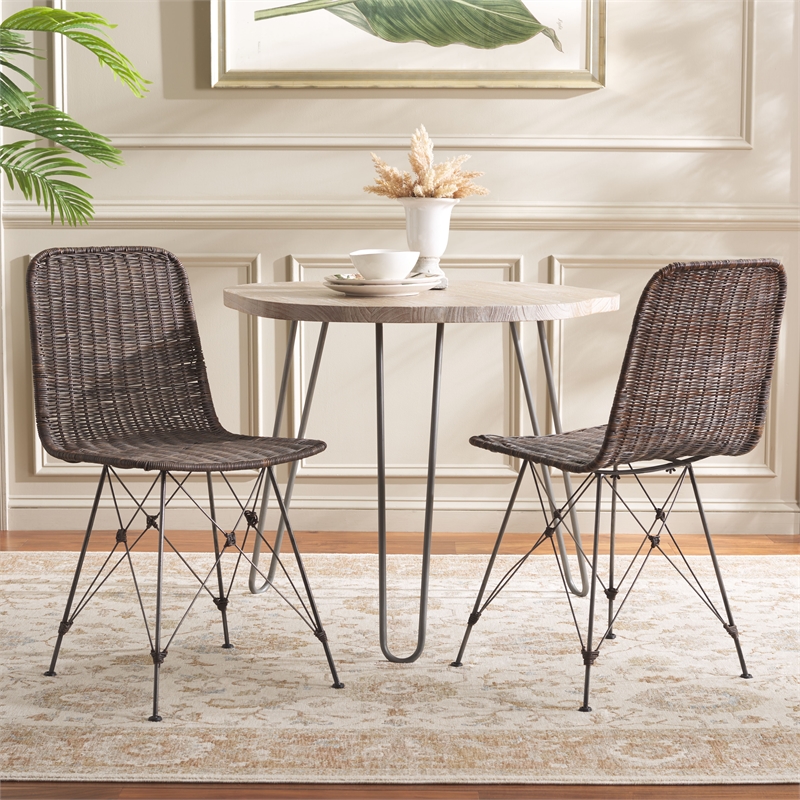 Safavieh Minerva Rattan Weaved Dining Chair in Brown / Black
