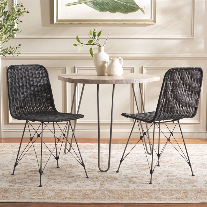 Safavieh Minerva Rattan Weaved Dining Chair in Black