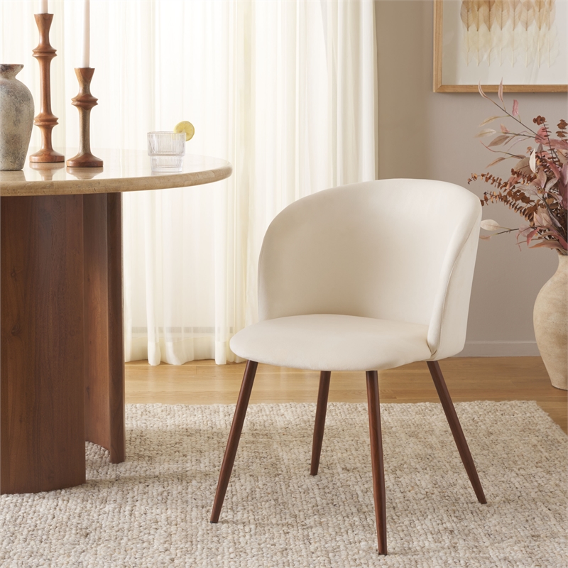 Safavieh Aminah Wood Upholstered Dining Chair in Ivory / Walnut