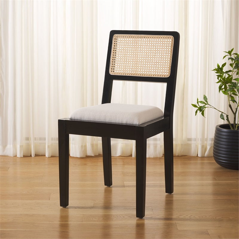 Safavieh Suzetta Pine Wood Dining Chair in Black /Natural / White