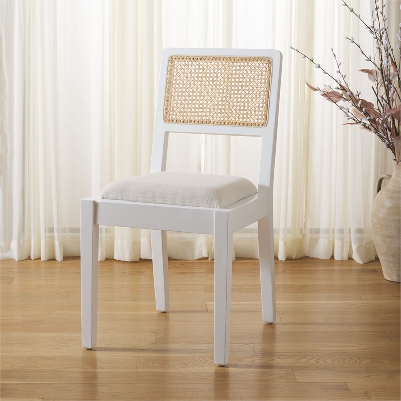 Safavieh Suzetta Pine Wood Dining Chair in White / Natural