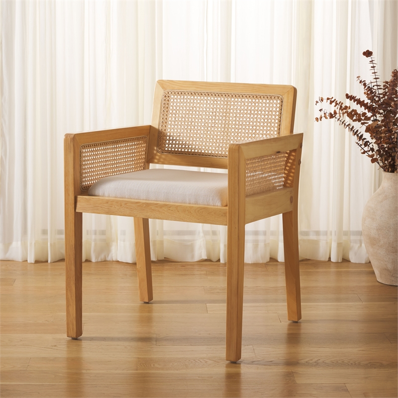 Safavieh Patrina Pine Wood Armed Dining Chair in Natural / White