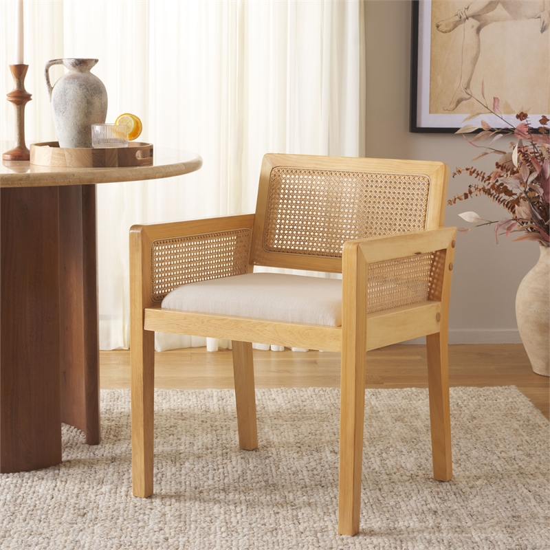 Safavieh Patrina Pine Wood Armed Dining Chair in Natural / White