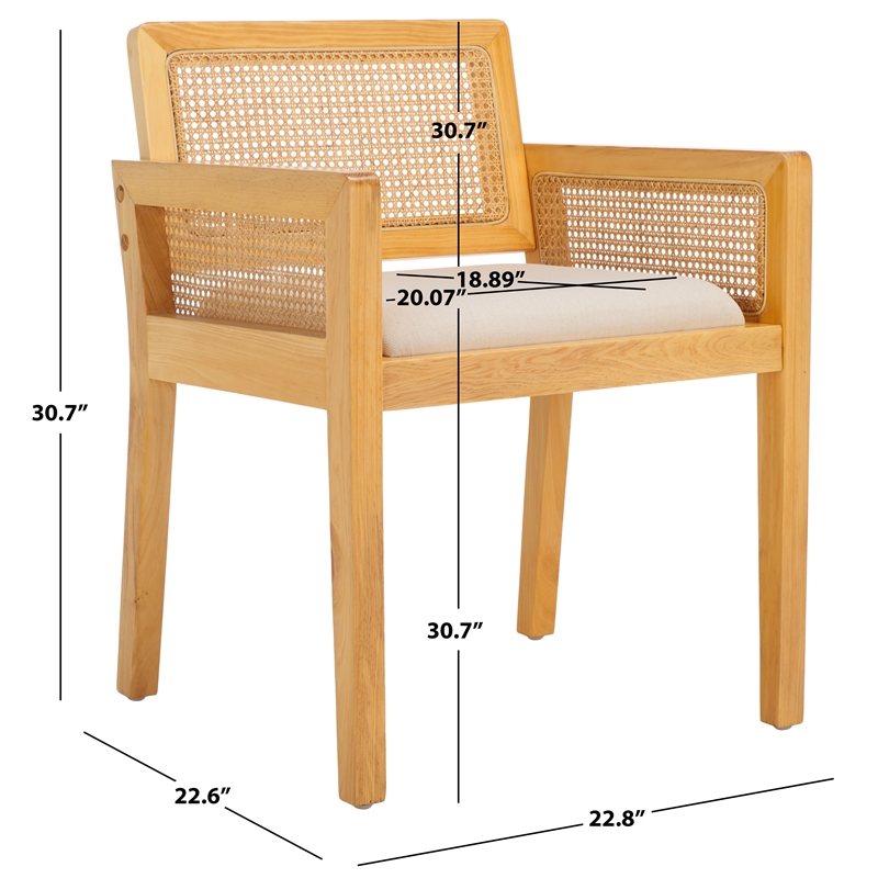 Safavieh Patrina Pine Wood Armed Dining Chair in Natural / White