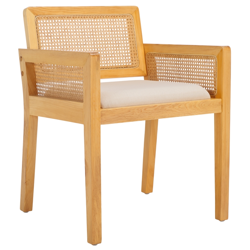 Safavieh Patrina Pine Wood Armed Dining Chair in Natural / White