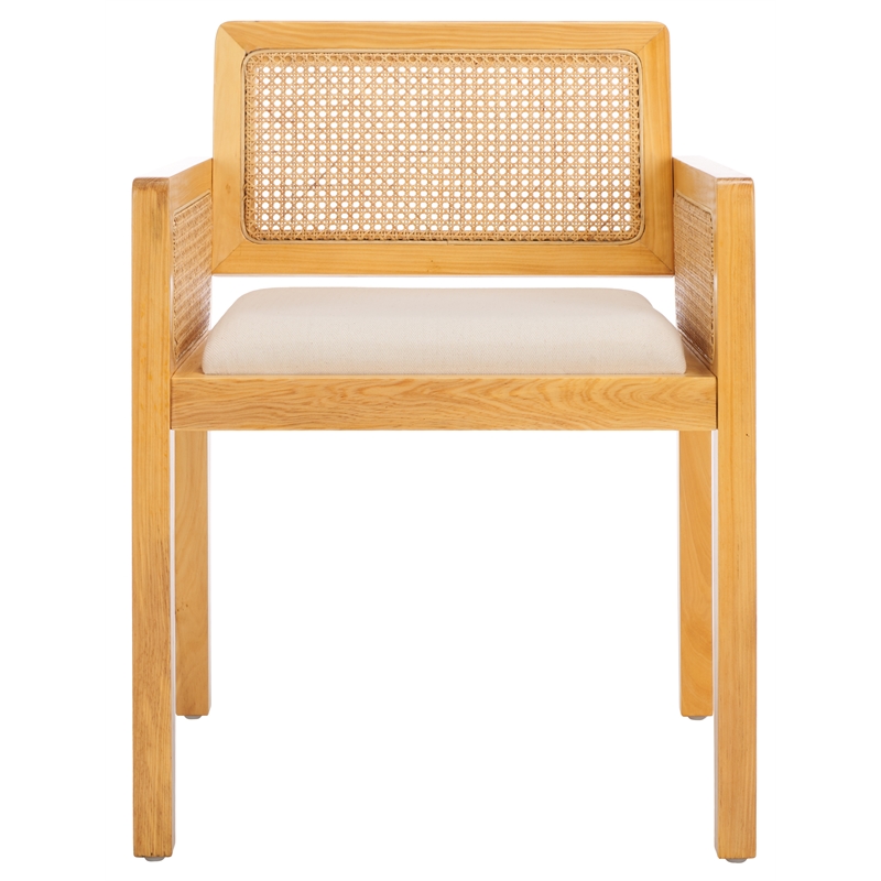 Safavieh Patrina Pine Wood Armed Dining Chair in Natural / White