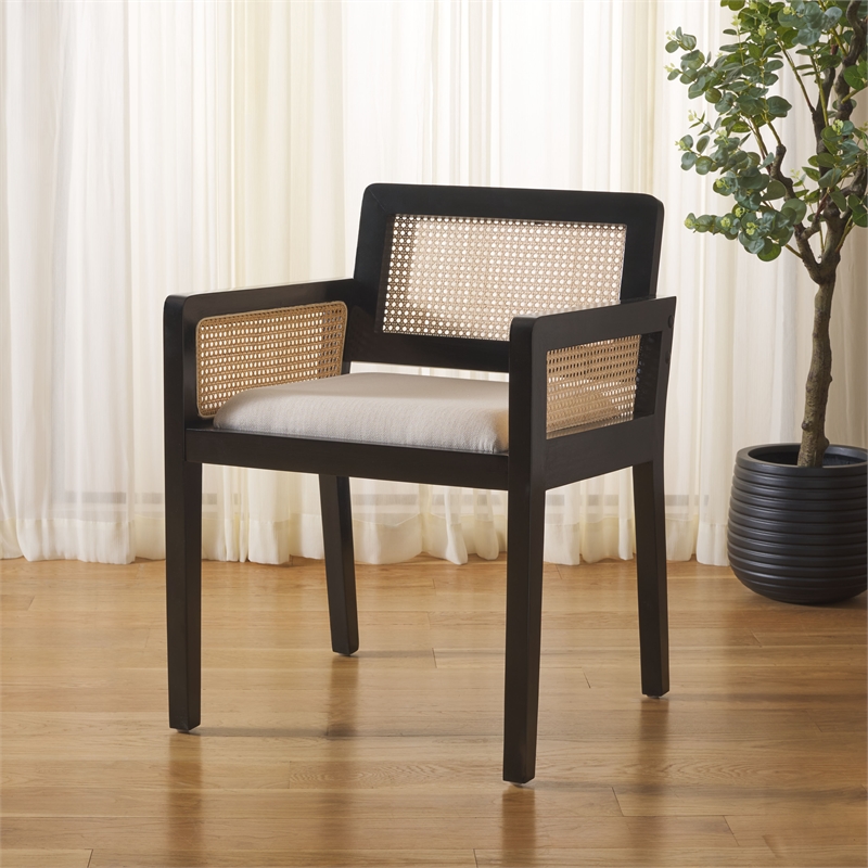 Safavieh Patrina Pine Wood Armed Dining Chair in Black /Natural / White