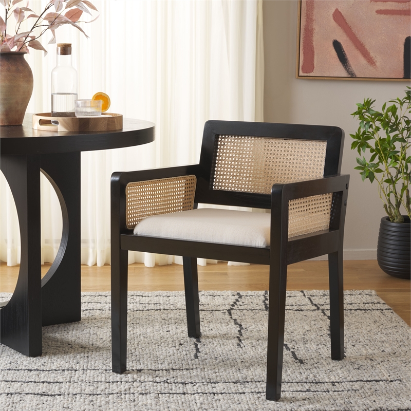Safavieh Patrina Pine Wood Armed Dining Chair in Black /Natural / White