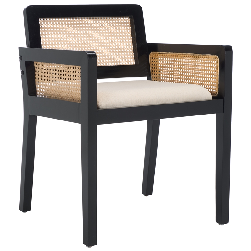 Safavieh Patrina Pine Wood Armed Dining Chair in Black /Natural / White
