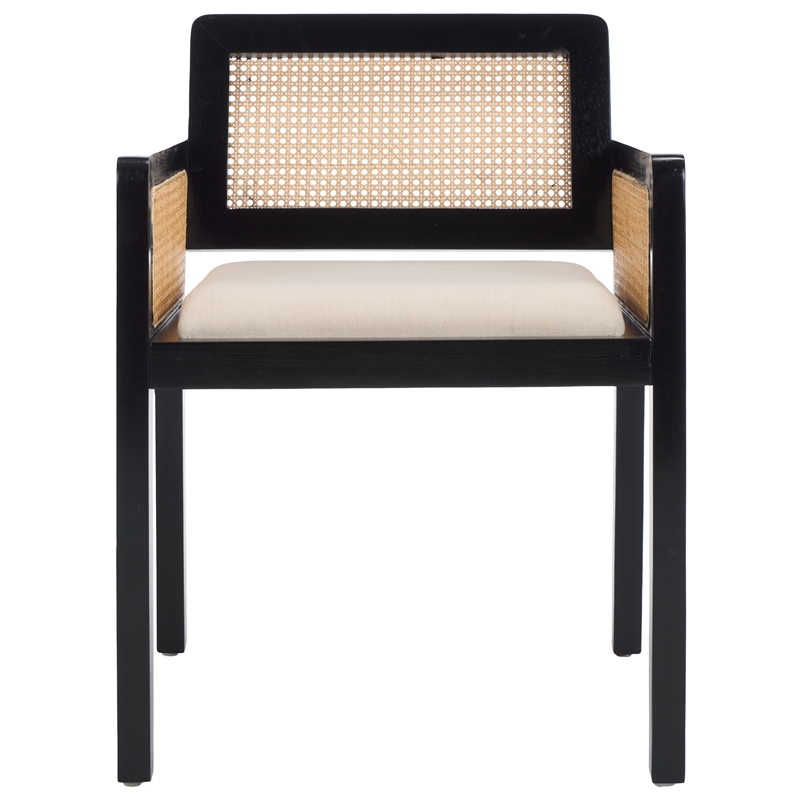 Safavieh Patrina Pine Wood Armed Dining Chair in Black /Natural / White