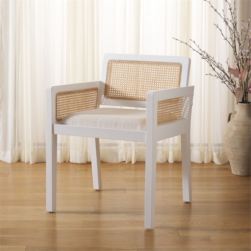 Safavieh Patrina Pine Wood Armed Dining Chair in White / Natural
