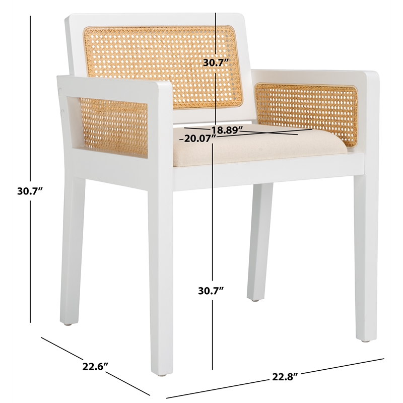 Safavieh Patrina Pine Wood Armed Dining Chair in White / Natural