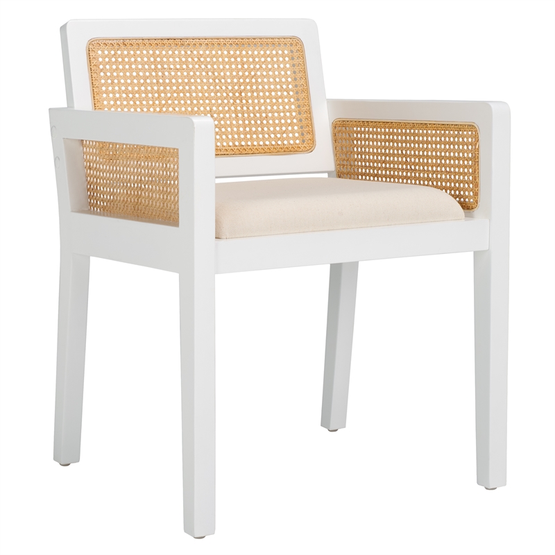 Safavieh Patrina Pine Wood Armed Dining Chair in White / Natural