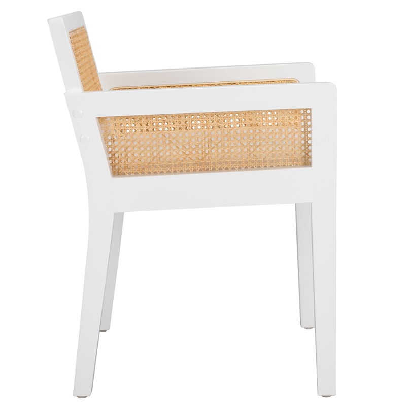 Safavieh Patrina Pine Wood Armed Dining Chair in White / Natural