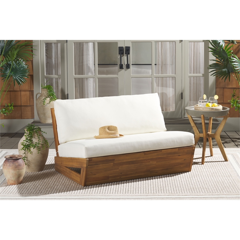 Safavieh Dune Wood and Polyester Sofa in Natural / Beige
