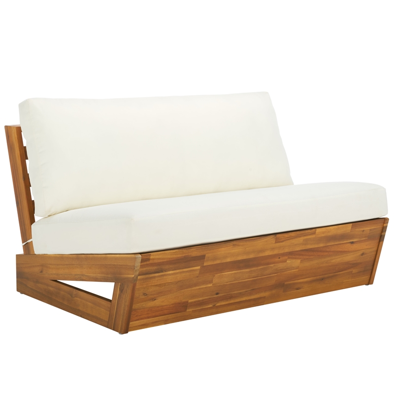Safavieh Dune Wood and Polyester Sofa in Natural / Beige