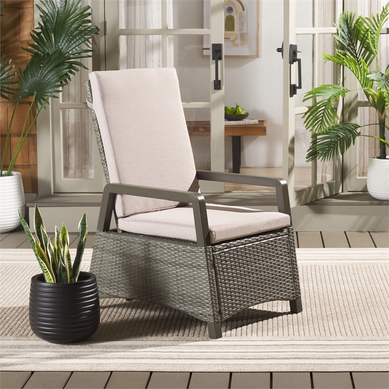 Safavieh Herman Steel and Polyester Recliner Chair in  Brown / Light Gray