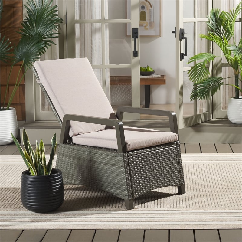Safavieh Herman Steel and Polyester Recliner Chair in  Brown / Light Gray