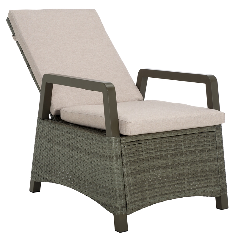 Safavieh Herman Steel and Polyester Recliner Chair in  Brown / Light Gray