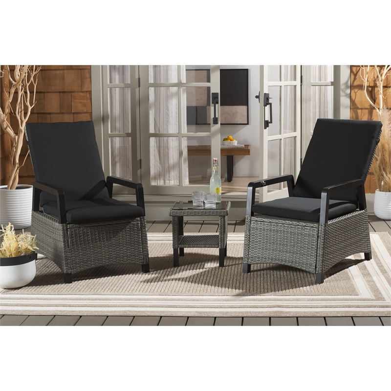 Safavieh Herman Steel and Polyester Recliner 3 Pc Set in Brown / Black