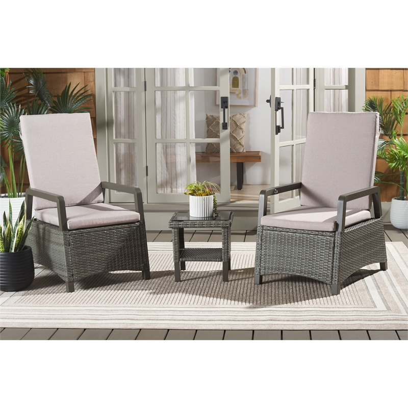 Safavieh Herman Steel and Polyester Recliner 3 Pc Set in Brown / Light Gray