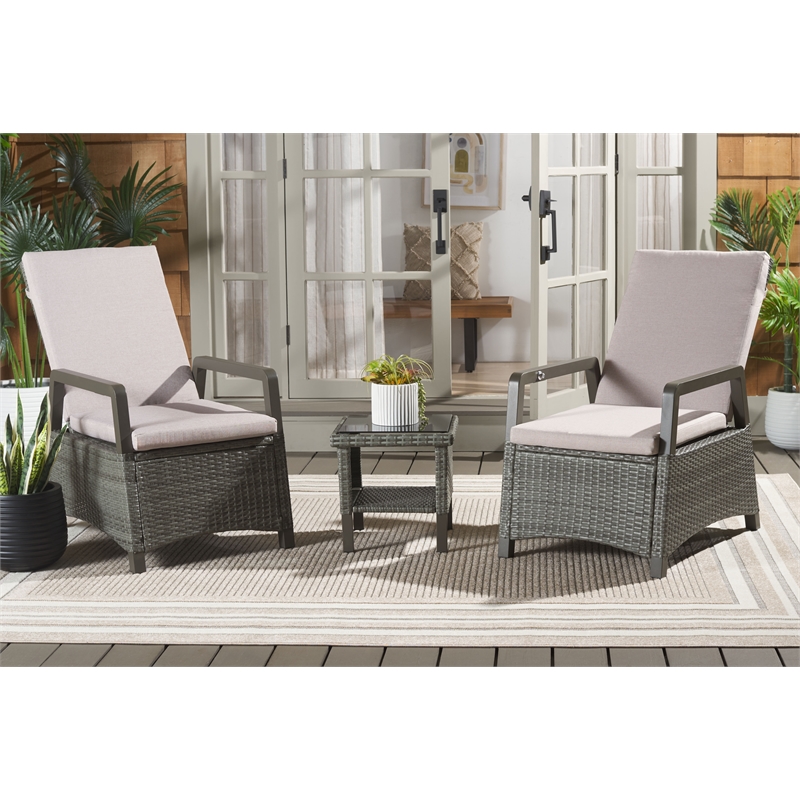 Safavieh Herman Steel and Polyester Recliner 3 Pc Set in Brown / Light Gray