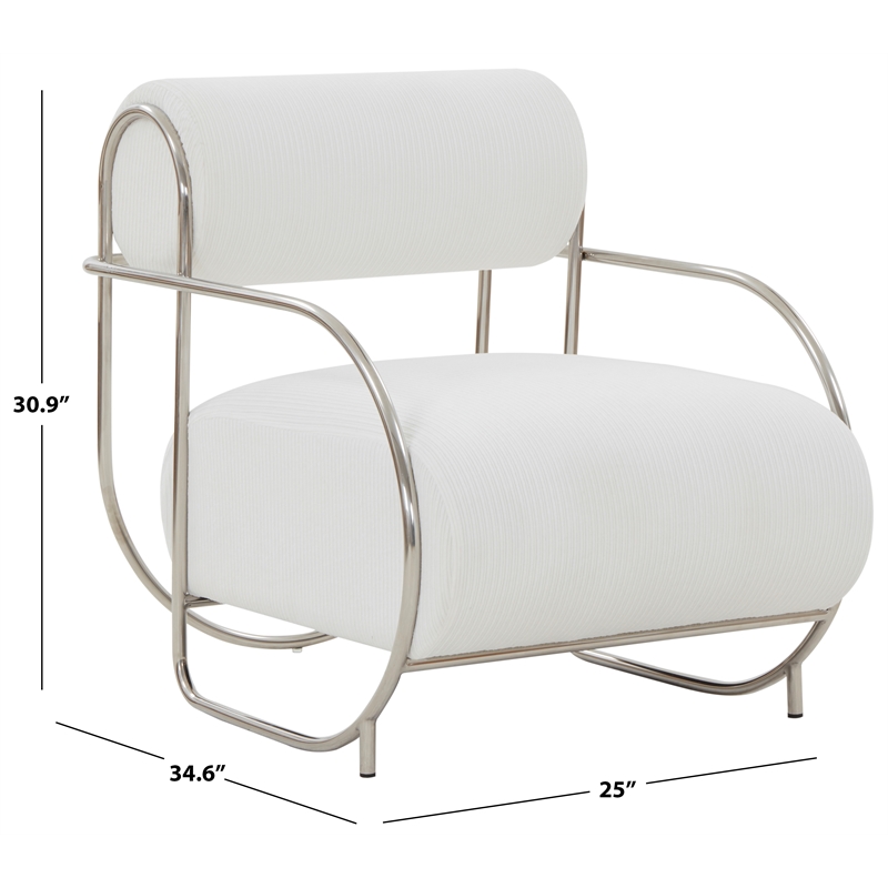 Safavieh Bethann Stainless Steel Frame Accent Chair in White / Silver
