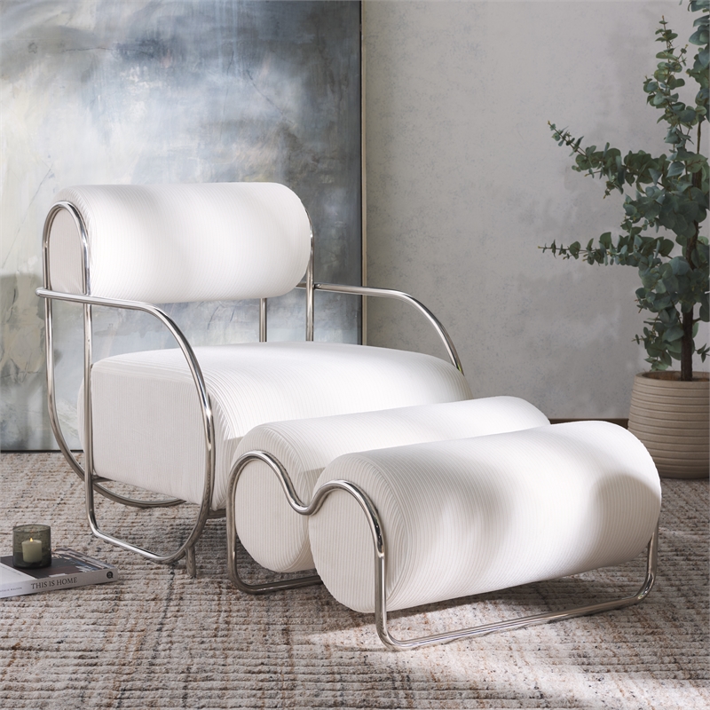 Safavieh Bethann Stainless Steel Frame Accent Chair in White / Silver