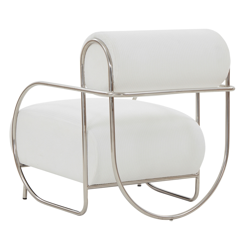 Safavieh Bethann Stainless Steel Frame Accent Chair in White / Silver