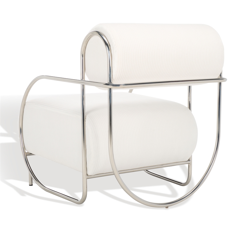 Safavieh Bethann Stainless Steel Frame Accent Chair in White / Silver