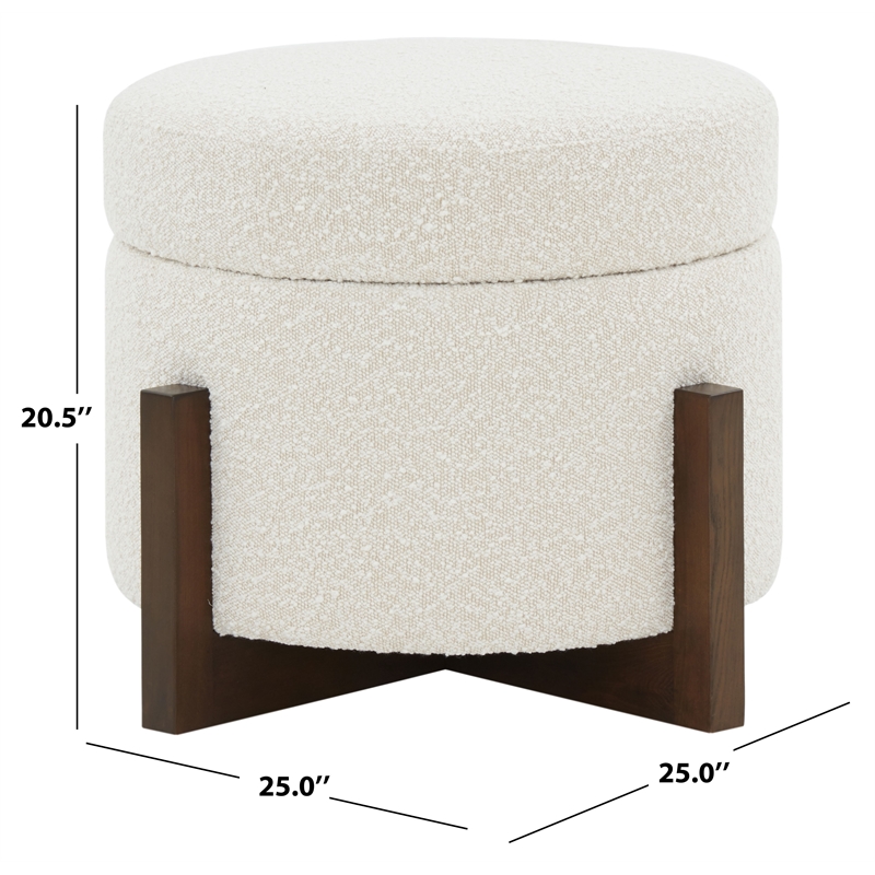 Safavieh Danylyn Wood Storage Ottoman  in Cream / Brown