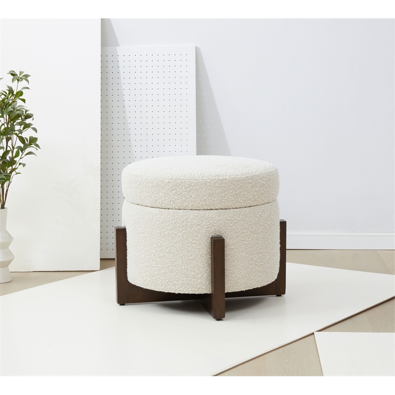 Safavieh Danylyn Wood Storage Ottoman  in Cream / Brown