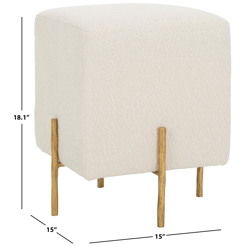 Safavieh Jessa Square Wood and Iron Ottoman in Ivory / Brass