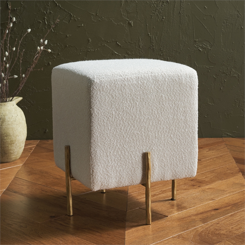 Safavieh Jessa Square Wood and Iron Ottoman in Ivory / Brass