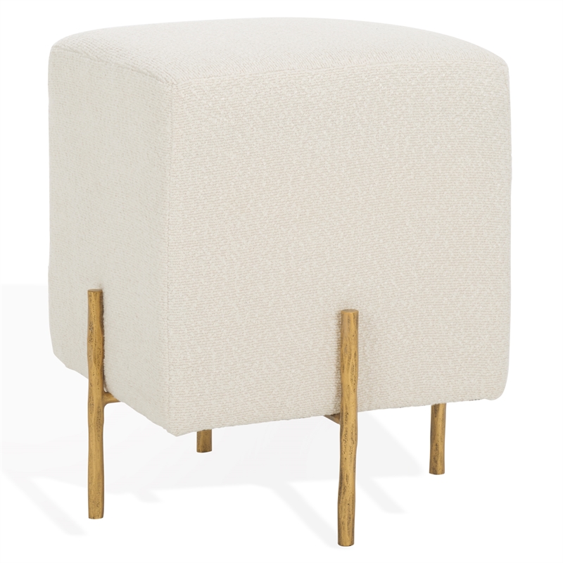 Safavieh Jessa Square Wood and Iron Ottoman in Ivory / Brass