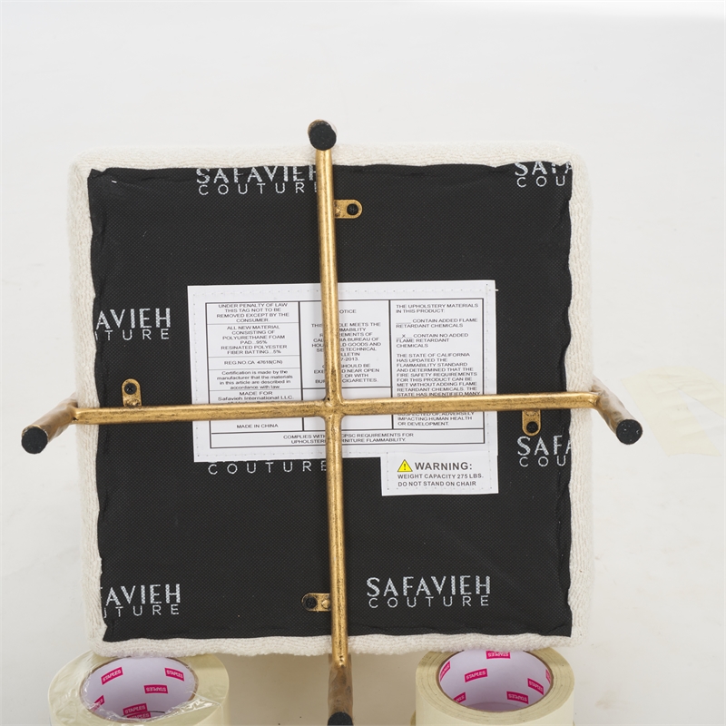 Safavieh Jessa Square Wood and Iron Ottoman in Ivory / Brass
