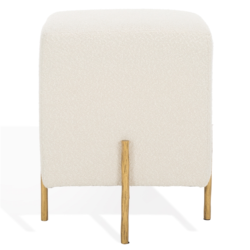 Safavieh Jessa Square Wood and Iron Ottoman in Ivory / Brass