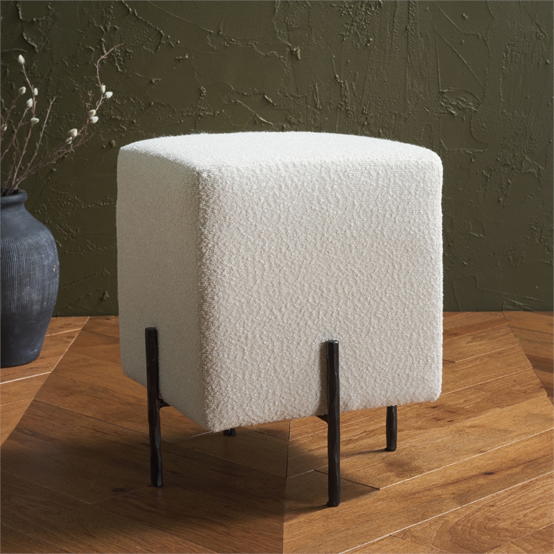Safavieh Jessa Square Wood and Iron Ottoman in Ivory / Black