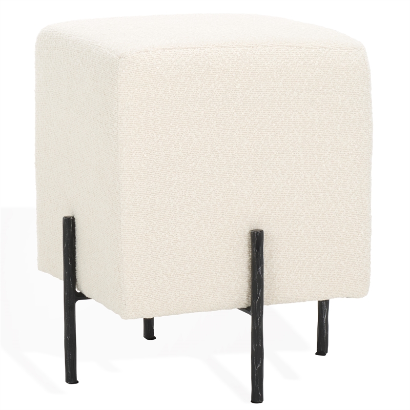 Safavieh Jessa Square Wood and Iron Ottoman in Ivory / Black