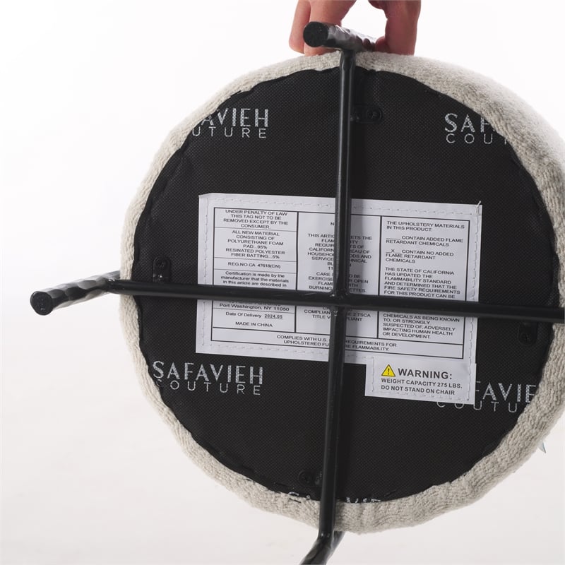Safavieh Jessa Round Wood and Iron Ottoman in Ivory / Black