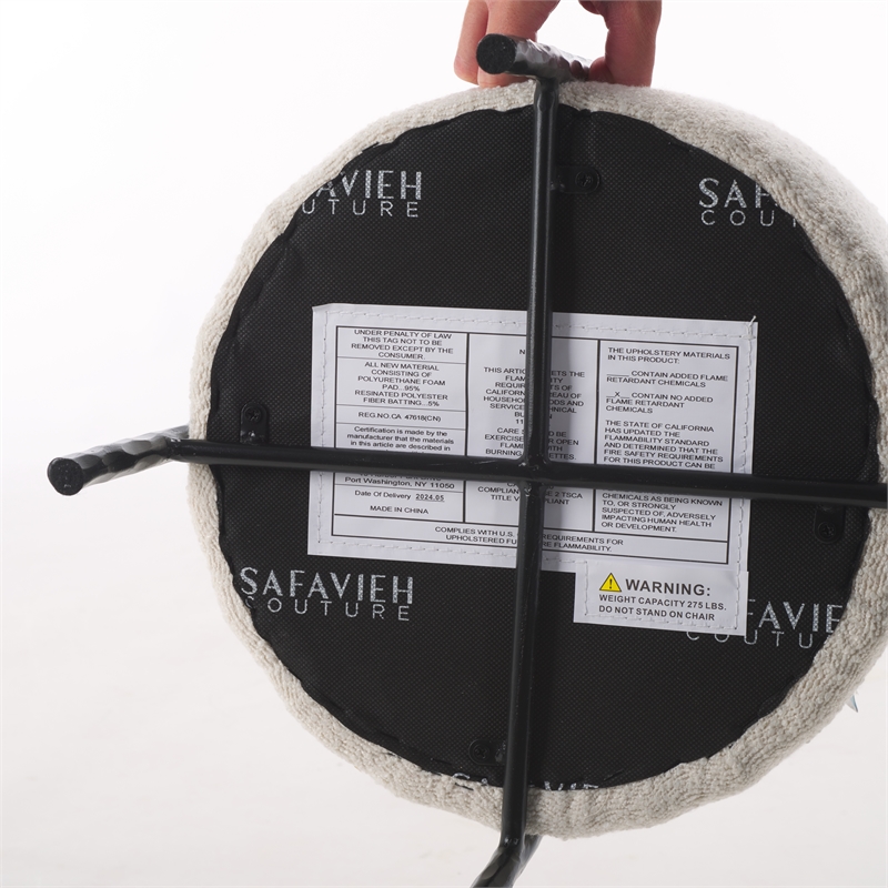 Safavieh Jessa Round Wood and Iron Ottoman in Ivory / Black