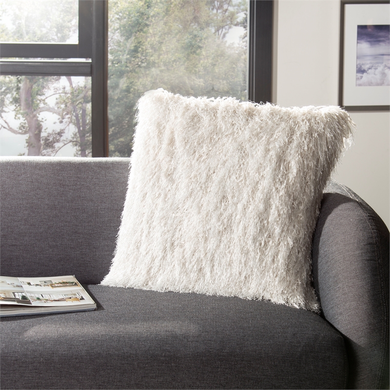 Safavieh Shag Modish Polyester Metallic Pillow in White