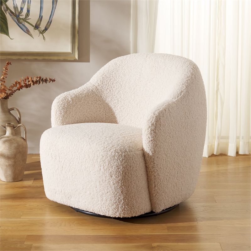 Safavieh Theoden Wood and Iron Swivel Accent Chair in Off White