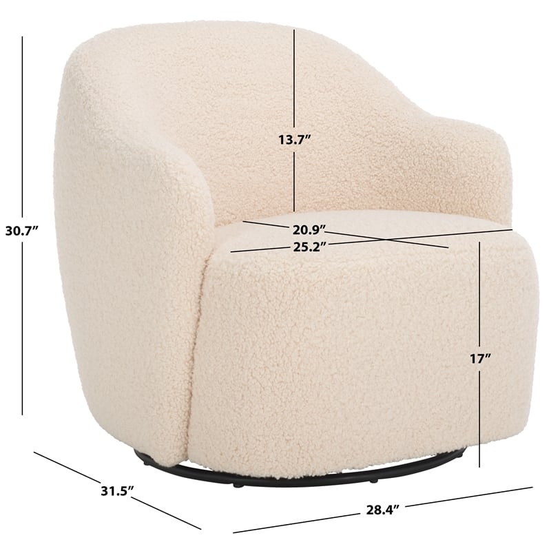 Safavieh Theoden Wood and Iron Swivel Accent Chair in Off White