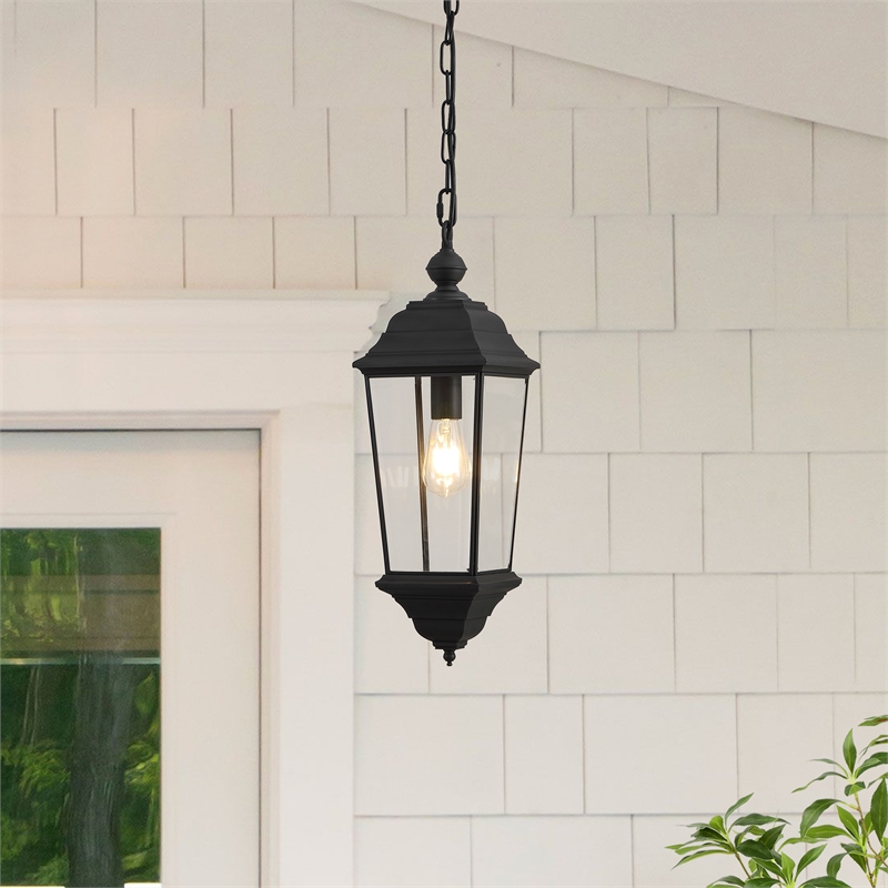 Safavieh Teri Metal and Glass Outdoor Pendant in Black