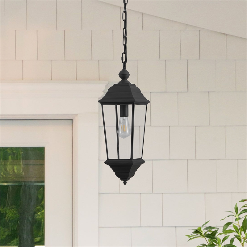 Safavieh Teri Metal and Glass Outdoor Pendant in Black