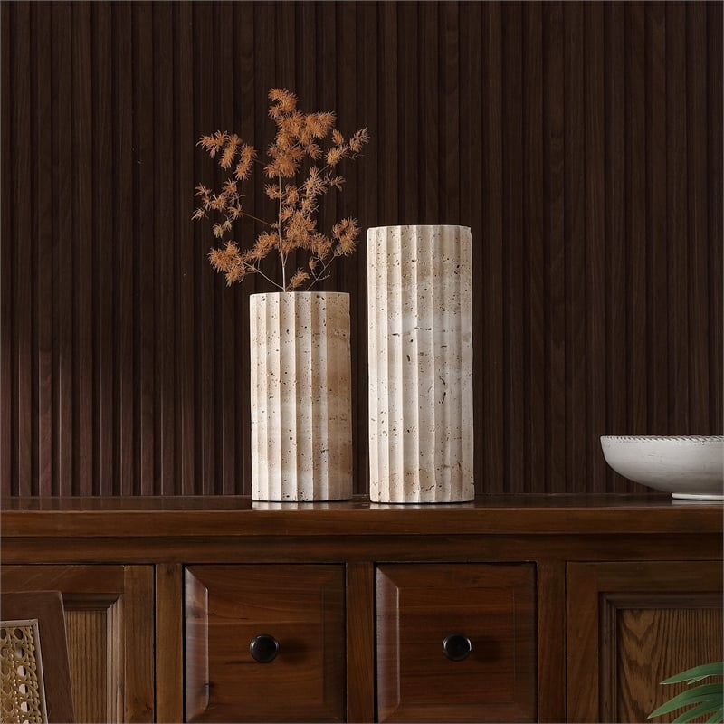 Safavieh Teroi Travertine Vase Set 2 in Sand