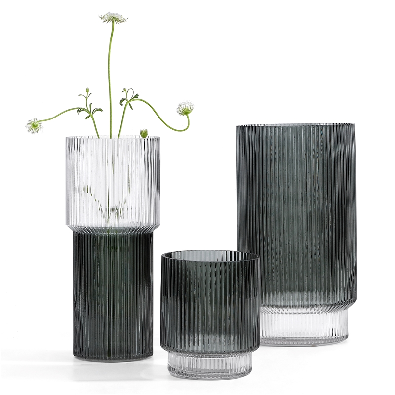 Safavieh Zinc Fluted Glass Vase Set 3 in Gray