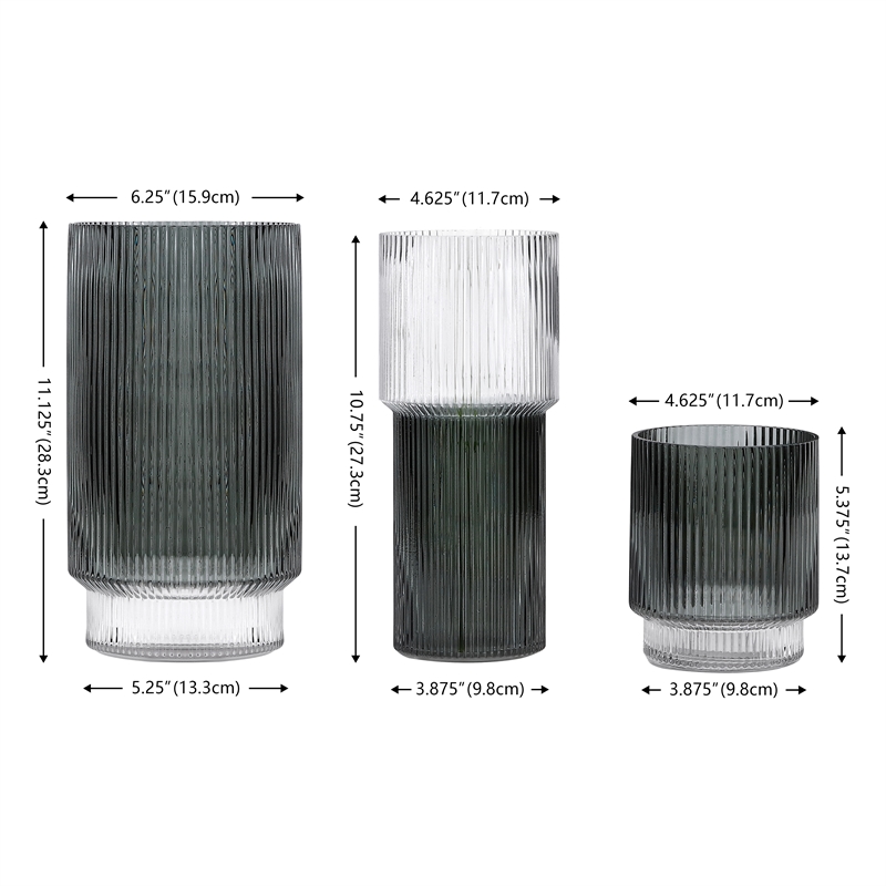 Safavieh Zinc Fluted Glass Vase Set 3 in Gray