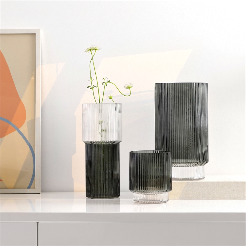 Safavieh Zinc Fluted Glass Vase Set 3 in Gray